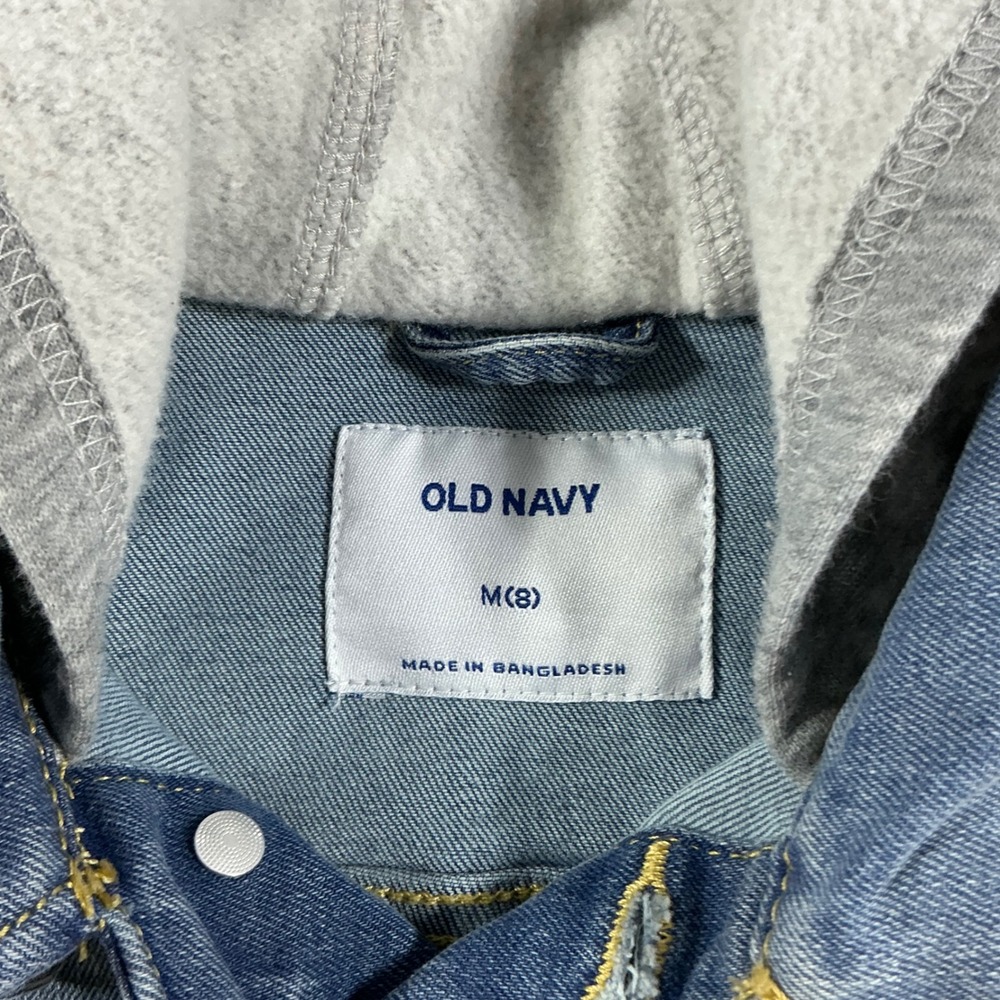 Old Navy Kids Denim Jacket with Grey Hood Medium Wash Size M 8 - Picture 2 of 4